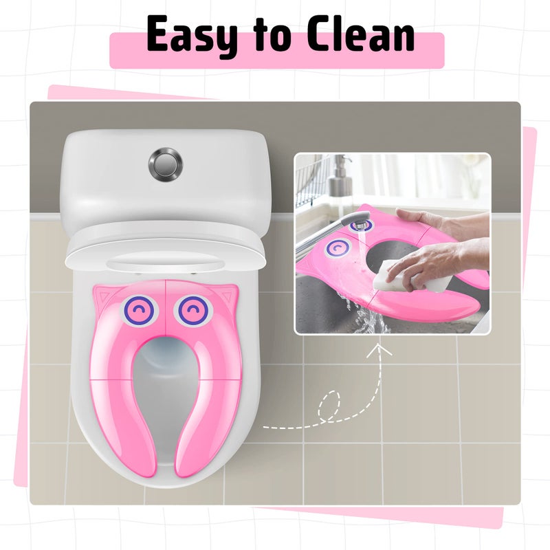 Maliton Portable Potty Seat for Toddler Travel - Foldable Non-Slip Potty Training Toilet Seat Cover for Girls, Baby Kids with Drawstring Bag (Pink Owl) - Image 5